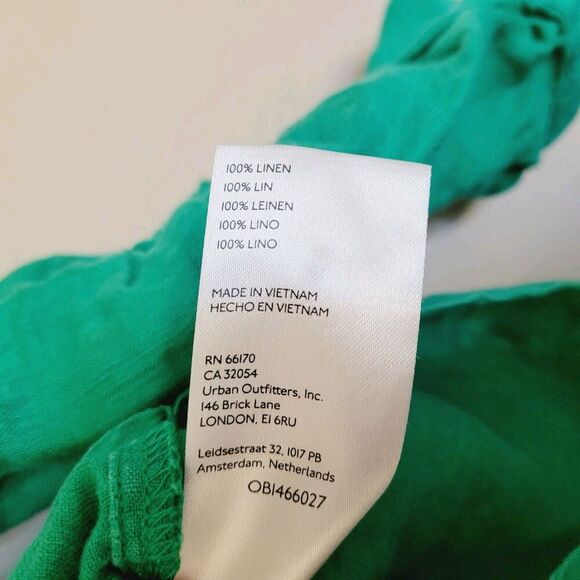 Anthropologie Maeve Linen Women Shirt Size Xs Green Ruched Sleeve Button Beachy - Picture 4 of 7